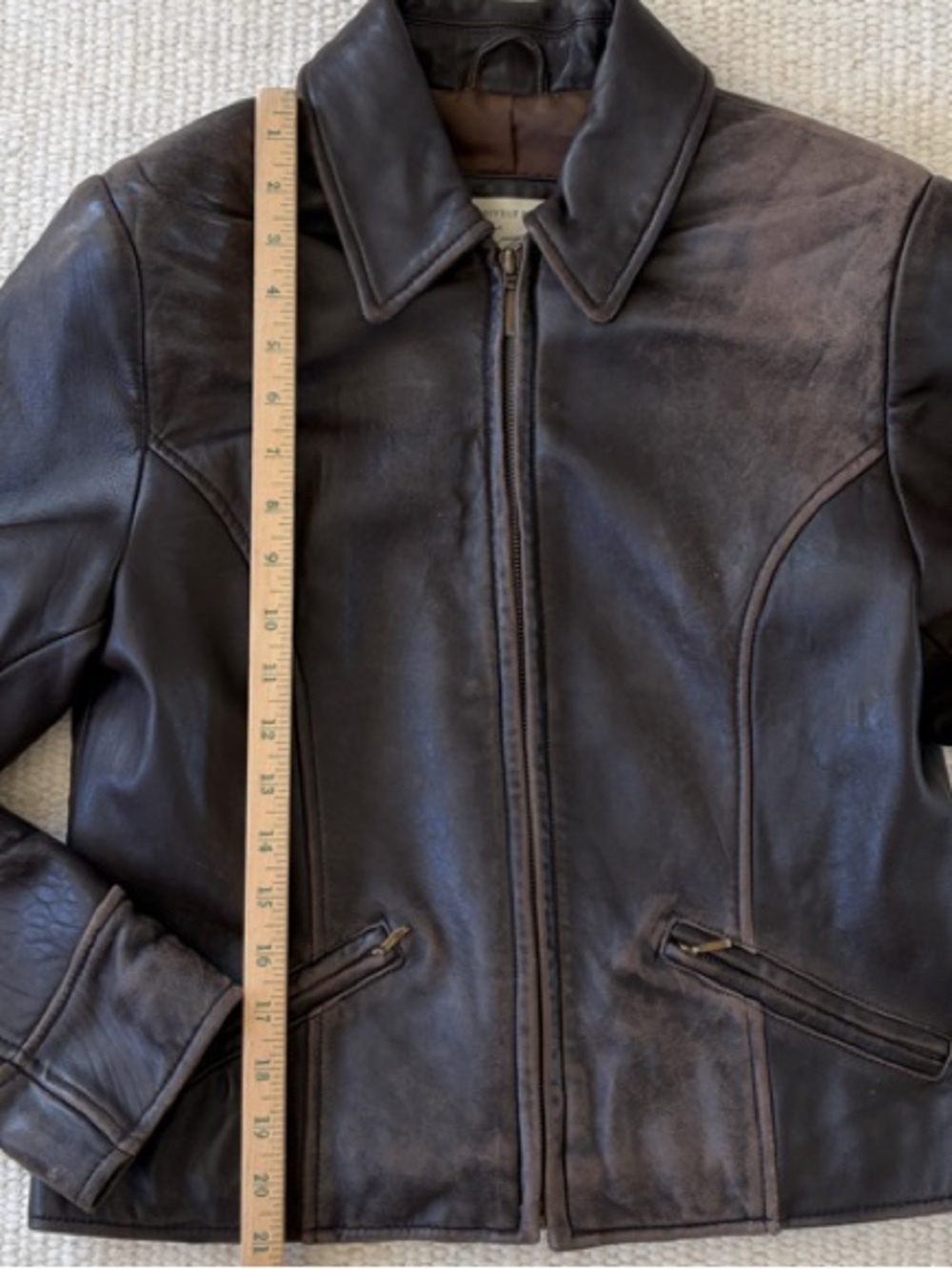 VTG Lord & Taylor Classic Brown Leather Bomber Jacket Zip Front Women’s 4 - Picture 2 of 13